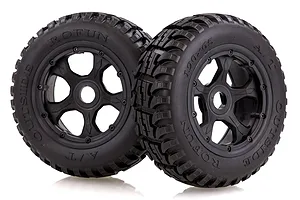 Rovan 4.7/5.5" Baja 5T/5SC Front All Terrain Tyres on Black Rims - Beadlocked Wheels 2Pcs image 42565
