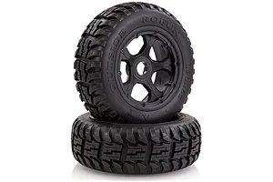 Rovan 4.7/5.5" Baja 5T/5SC Front All Terrain Tyres on Black Rims - Beadlocked Wheels 2Pcs image 42566