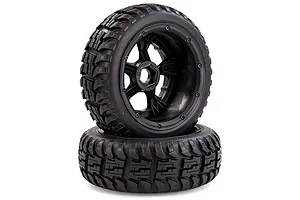 Rovan 4.7/5.5" Baja 5T/5SC Front All Terrain Tyres on Black Rims - Beadlocked Wheels 2Pcs image 42567