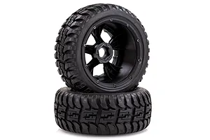 Rovan 4.7/5.5" Baja 5T/5SC Rear All Terrain Tyres on Black Rims - Beadlocked Wheels 2Pcs image 42569