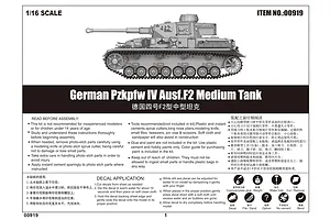 Trumpeter 1/16 German Pzkpfw IV Ausf.F2 Medium Tank Scaled Plastic Model Kit image 44795