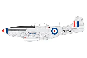 A side-profile digital illustration of a North American F-51D Mustang fighter aircraft in RAAF livery with silver finish and roundel markings.