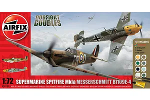 Airfix 1/72 Spitfire Mk.IA &amp; Messerschmitt Bf 109E-4 Dogfight Doubles Scaled Plastic Model Kit Medium Start Set