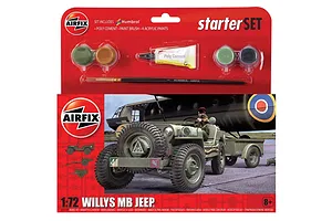 Airfix 1/72 Jeep Mb Scaled Plastic Model Kit Small Starter Set