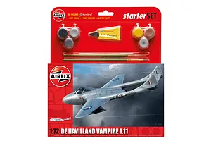 Airfix 1/72 Dh Vampire TII Fighter Scaled Plastic Model Kit Medium Starter Set