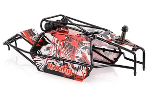 Rovan Black Steel GT Sand Rail Baja Roll Cage w/ Painted Red Panels and LED Spot Lights & Spare Tyre Mount image 47733