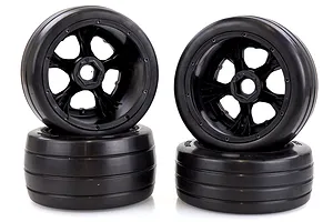 Rovan 4.7/5.5" Baja 5B Slick Tyres on Black Rims - Beadlocked Wheel Set image 47752