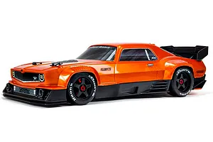 ARRMA 1/7 FELONY 6S BLX Trimmed Resto Mod Muscle Car Orange Painted Body Shell image 48102