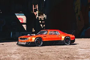 ARRMA 1/7 FELONY 6S BLX Trimmed Resto Mod Muscle Car Orange Painted Body Shell image 48103