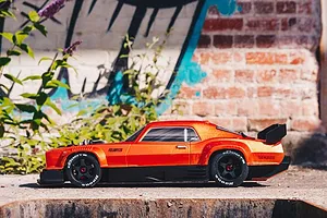 ARRMA 1/7 FELONY 6S BLX Trimmed Resto Mod Muscle Car Orange Painted Body Shell image 48104