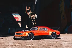 ARRMA 1/7 FELONY 6S BLX Trimmed Resto Mod Muscle Car Orange Painted Body Shell image 48105