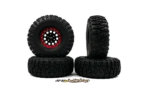Yeah Racing 1.9/4.5" Claw Tyres on Black & Red Aluminium F-RG 11 Hole Rims - Beadlock Wheel Set 4Pcs image 49351