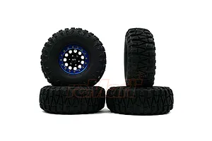 Yeah Racing 1.9" Claw Tyres on Black & Blue Aluminium F-RG 11 Hole Rims - Beadlock Wheel Set 4Pcs image 49352