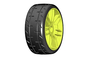 GRP 3.1" GT-T01 Revo S4 Soft/Medium Compound Belted Tyres on 7 Spoke Yellow Rims - Glued Wheels 2Pcs image 50904