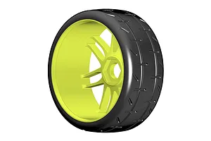 GRP 3.1" GT-T01 Revo S4 Soft/Medium Compound Belted Tyres on 7 Spoke Yellow Rims - Glued Wheels 2Pcs image 50906