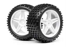Maverick 2.5" 1/10 Buggy Tyres on White 5 Spoke Rims - Glued Wheels 2Pcs