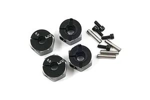 Yeah Racing Black Aluminium 12x8mm Wheel Hexes 4Pcs w/ Screw Pins &amp; Set Screws