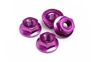 HB 4mm Purple Aluminium Flanged Serrated Nyloc Nuts 4Pcs image 5462