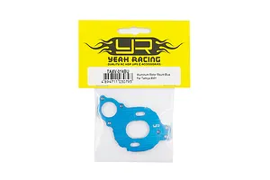 Yeah Racing blue aluminium motor mount for Tamiya XV-01 in original yellow and white retail packaging.