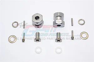 GPM Grey Silver Aluminium 12mm Wheel Hex +15mm Adaptors 2Pcs w/ Hardware