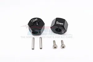 GPM Black Aluminium 12mm Wheel Hex +9mm Adapters 2Pcs w/ Hardware
