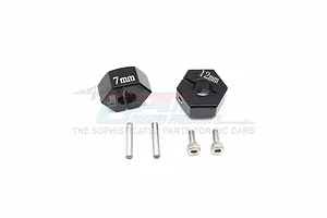 GPM Black Aluminium 12mm Wheel Hex +7mm Adapters 2Pcs w/ Hardware