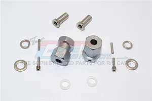 GPM Grey Silver Aluminium 12mm Wheel Hex +19mm Adapters 2Pcs w/ Hardware