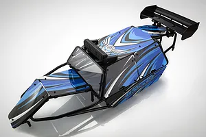 Rovan Black Steel Baja Roll Cage w/ Painted Blue Panels, LED Light Bar & Black Rear Wing image 59394