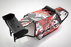 Rovan Black Steel Baja Roll Cage w/ Painted Red Panels, LED Light Bar & Black Rear Wing image 59397