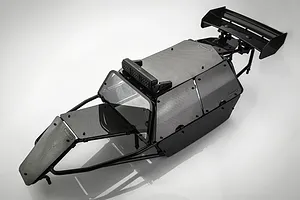 Rovan Black Steel Baja Roll Cage w/ Painted Black Panels, LED Light Bar & Black Rear Wing image 59398