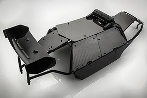 Rovan Black Steel Baja Roll Cage w/ Painted Black Panels, LED Light Bar & Black Rear Wing image 59399