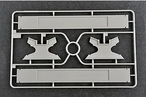 A grey plastic model kit sprue containing two display stand bases and two rectangular support plates for a 1/350 scale ship model.