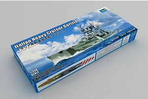 Trumpeter 1/350 scale Italian Heavy Cruiser Gorizia plastic model kit box, featuring artwork of the ship at sea.