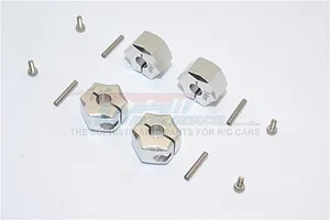 GPM Silver Aluminium 14mm Wheel Hex +10mm Adapters 4Pcs