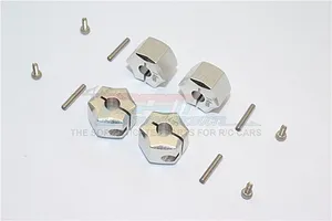 GPM Silver Aluminium 14mm Wheel Hex +11mm Adapters 4Pcs