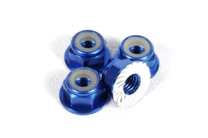 Axial 4mm Blue Aluminium Flanged Serrated Nyloc Nuts 4Pcs