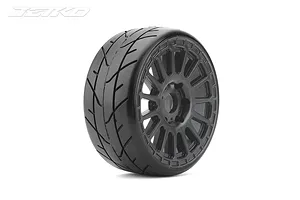 Jetko 1/8 GT Vertex Tyres On Black Radial Rims w/ Medium Soft Inserts 2Pcs