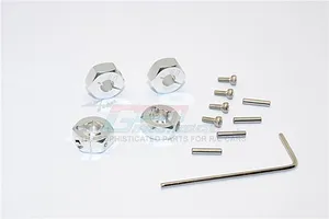 GPM Silver Aluminium 12mm Wheel Hex +6mm Adapters 4Pcs w/ Axle Pins image 65624