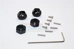 GPM Black Aluminium 12mm Wheel Hex +6mm Adapters 4Pcs w/ Axle Pins image 65629