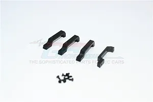 Four black RC car door handles and a small pile of black screws on a white background with a faint GPM Racing logo.
