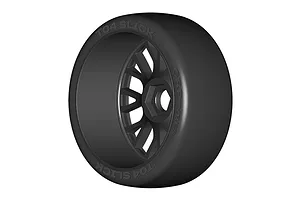 A single GRP 1/8 scale GT-T04 slick RC tyre mounted on a black 20-spoke wheel against a white background.