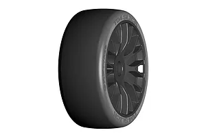 GRP 1/8 GT-T04 SLICK-XM5 Medium Mounted on 20 Spoked Flex Black Rims - Glued Wheels 2Pcs