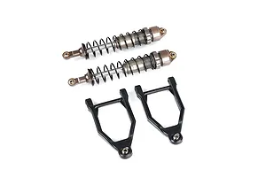 Rovan Gun Metal 10mm Front Shocks w/ Black Upper Suspension A-Arms Set