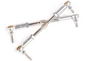Rovan Silver Aluminium &amp; Steel Symmetrical Steering Turnbuckles w/ Rod Ends 2Pcs