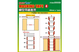 A technical diagram showing the assembly and dimensions of Trumpeter Master Tools 40mm masking tape, labeled with item number 09999.