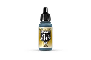 A 17ml bottle of Vallejo Model Air USAF Light Blue acrylic airbrush paint, featuring a black dropper cap and a label with the Model Air logo.