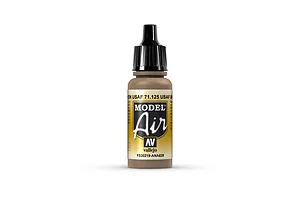 A 17ml bottle of Vallejo Model Air USAF Brown acrylic airbrush paint, featuring a black dropper cap and a label with the product name and code 71.125.