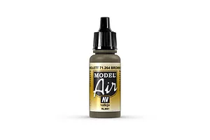 A 17ml bottle of Vallejo Model Air Brown Violet RLM81 acrylic airbrush paint, featuring a black dropper cap and a label with yellow and black branding.