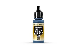 A 17ml bottle of Vallejo Model Air Dark Blue RLM24 acrylic airbrush paint with a black dropper cap, centered against a white background.