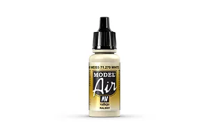 A 17ml bottle of Vallejo Model Air Off-White acrylic airbrush paint, featuring a black dropper cap and a label with the product name and RAL9001 code.